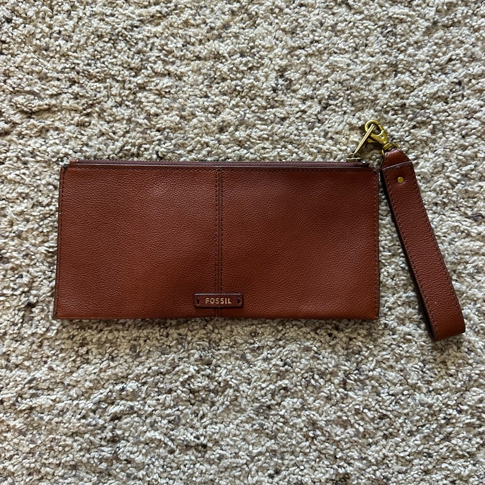 Fossil Tan Leather Clutch with Strap